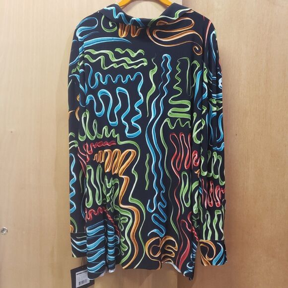 Norma Kamali NWToversized funky boyfriend shirtBlackwteal,green,orange,red sz lg - Picture 3 of 8